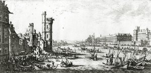 The Palais du Louvre and the Tour de Nesle, engraved by Perelle  